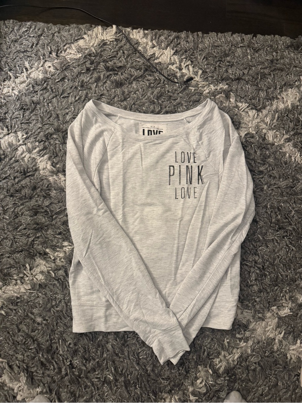 Victoria's Secret PINK Light Gray Long-Sleeve Top with Front Logo